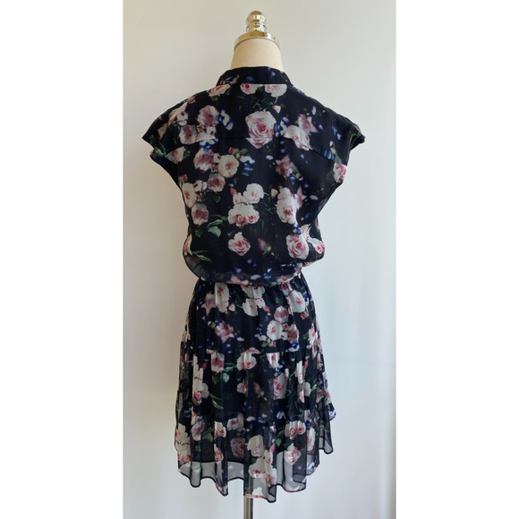 REBECCA MINKOFF Floral A Line Floral Mini Dress Black Rose Tiered Skirt XS - Picture 11 of 14